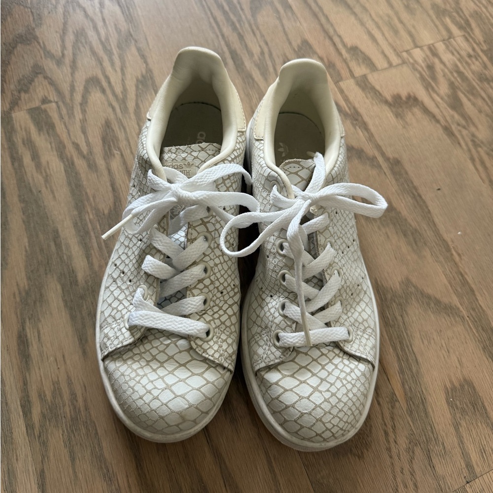 Womens’ Adidas Originals White Snakeskin Stan Smith Sneakers